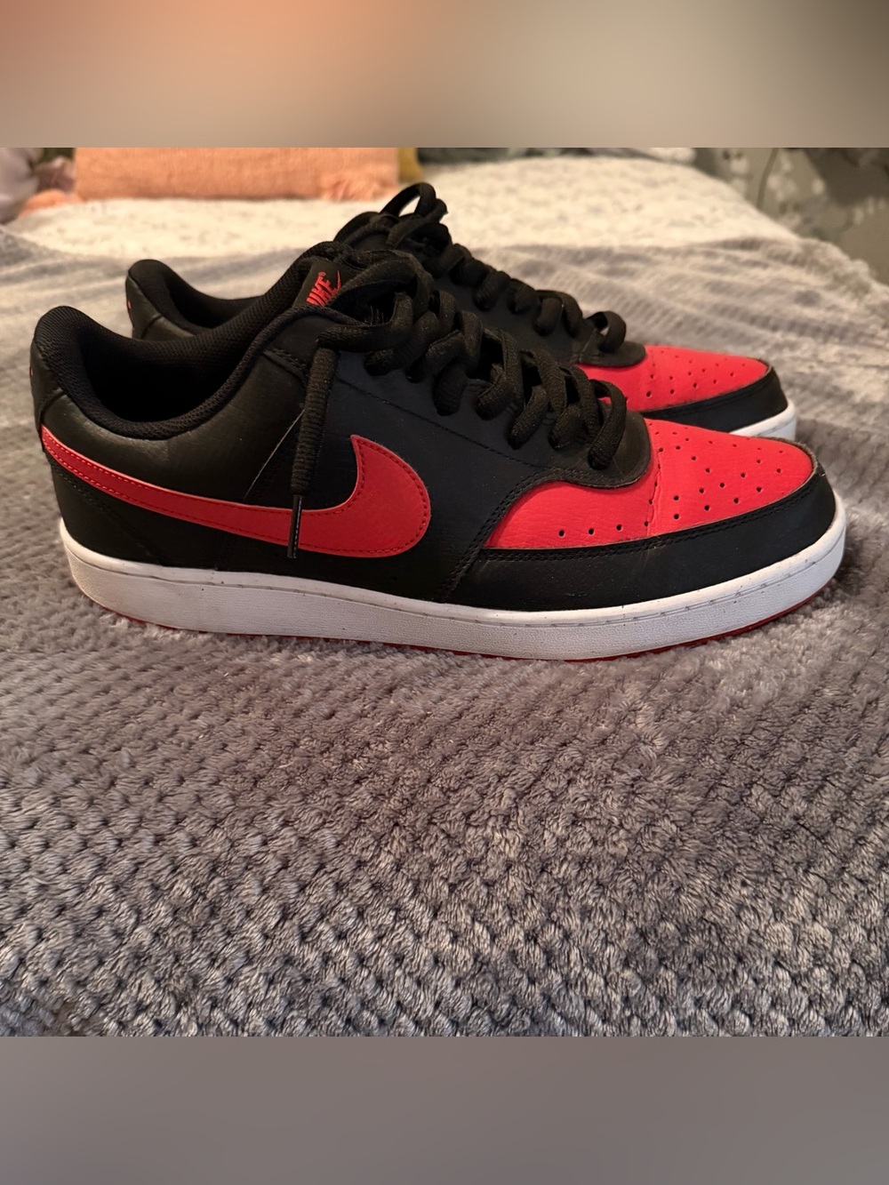 Nike Men’s Court Vision Top Sneakers - Black & Red Accents Size 12